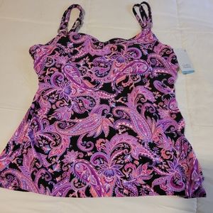 Croft & Barrow tankini top, pink paisley, L